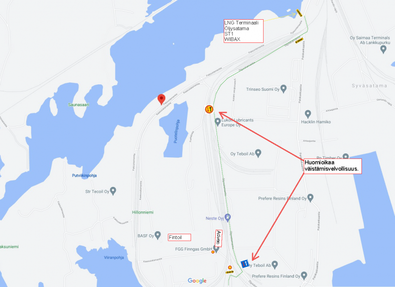 HaminaKotka kulku LNG terminaalille kartta