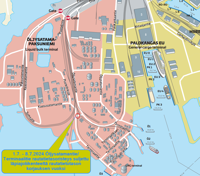 Kartta poikkeavat liikennejärjestelyt, Hamina 1.7.2024